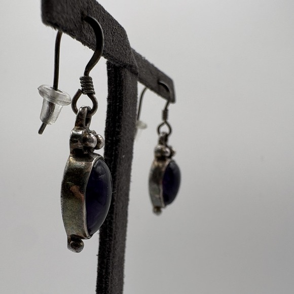 925 Sterling Silver Amethyst Teardrop Dangle Earrings Purple Gemstone Boho - Picture 3 of 7